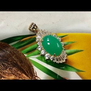 14K Yellow Gold CZ with Jade Pendant